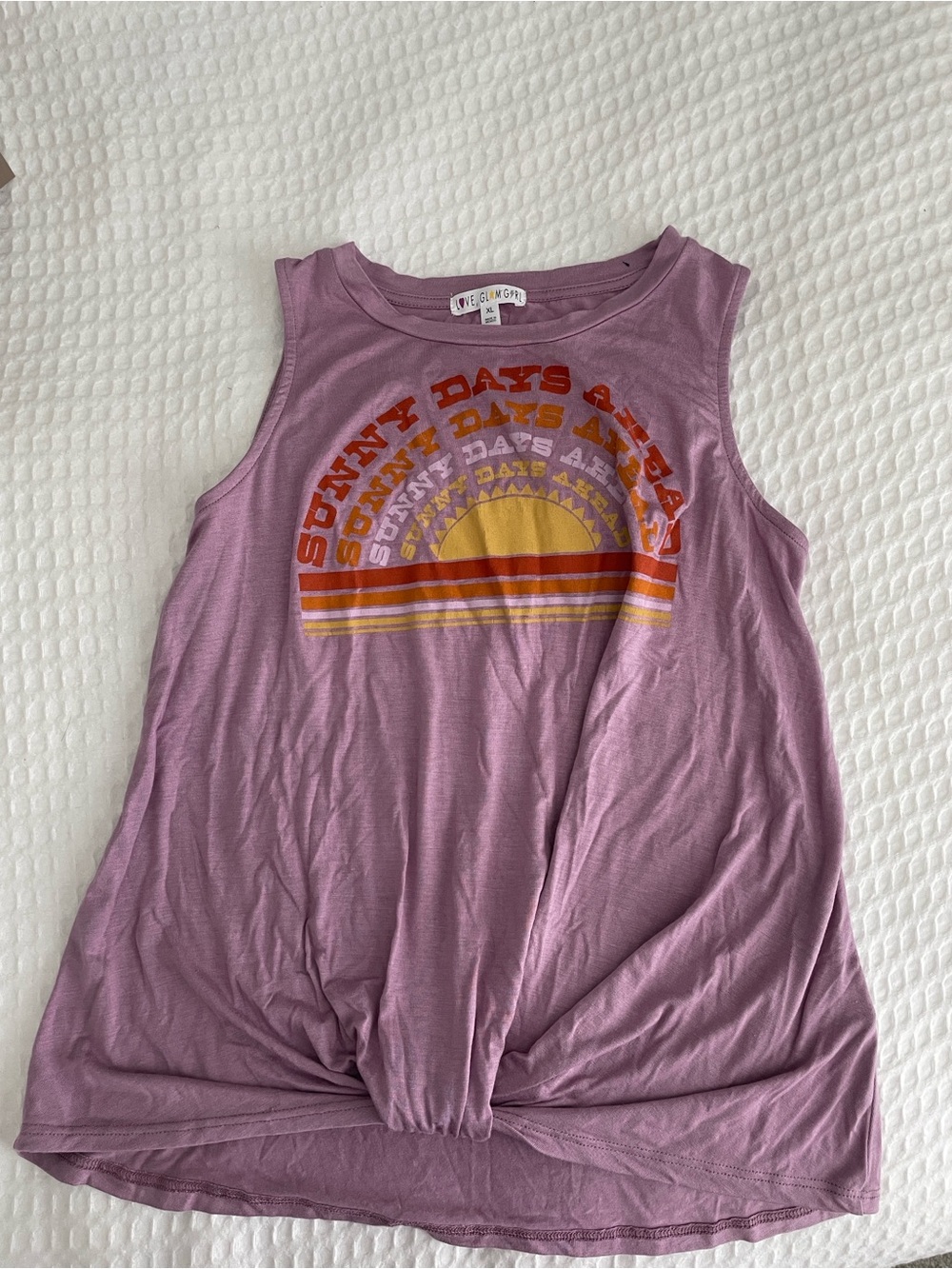 Girls' Mauve Graphic Knot-Front Tank Top
